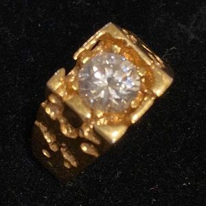 GoldTone Nugget CZ Ring
